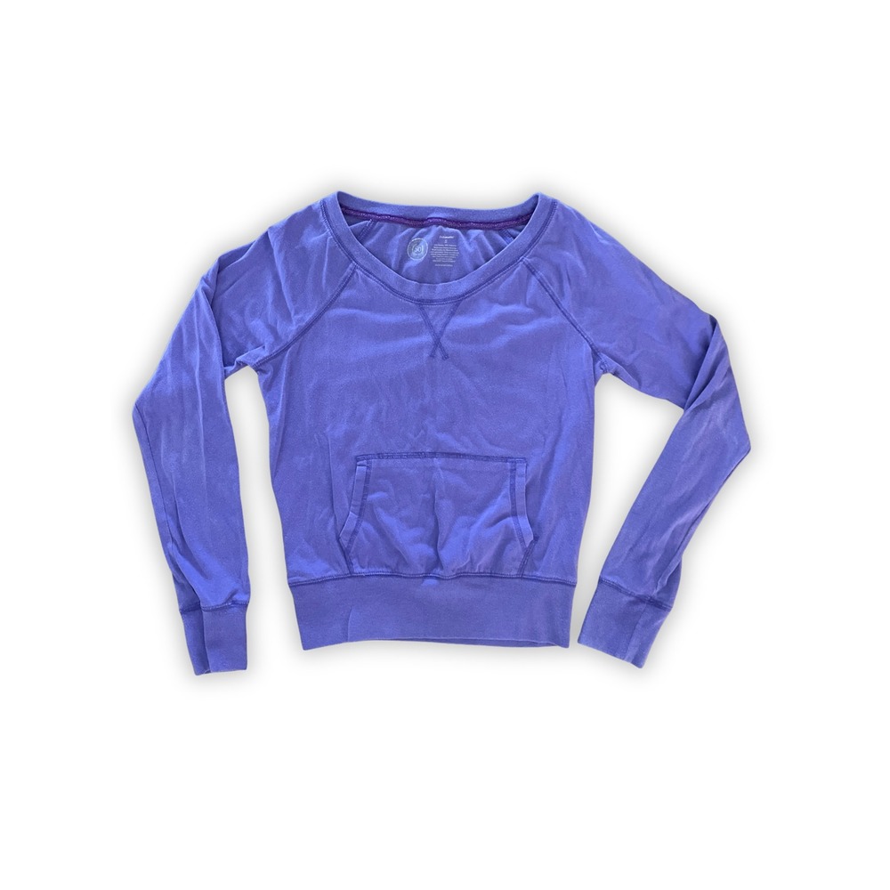 SO Intimates Womens Purple Long Sleeve Scoop Neck Kangaroo Pocket Top Small